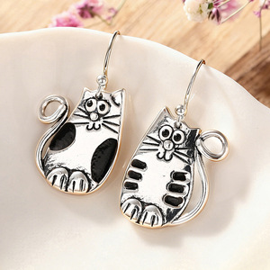 Orecchini pendenti a forma di gatto per donna, gioielli vintage in smalto a forma di animale, alla moda - Product Image 6