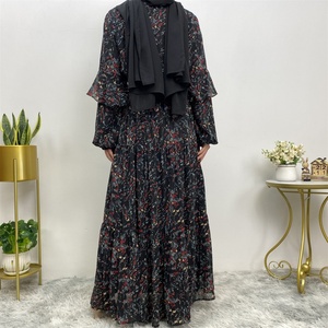 Vestidos Casuales de Verano Modestos de Gasa Floral con Forro Completo y Manga Larga, Abaya para Mujeres Musulmanas 6564 # - Product Image 5