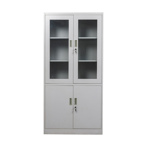 Vitrine à double porte en verre, armoire de rangement pour livres et dossiers, avec étagères réglables et verrouillable - Product Image 1