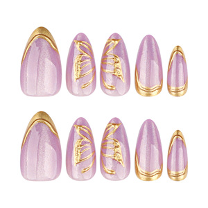 Uñas Postizas 3D de Lujo con Efecto Ojo de Gato, Color Morado, Cortas, Forma Almendrada, en Oferta - Product Image 5