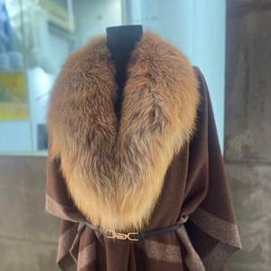 Châle en fourrure de laine d'hiver pour femmes châle en laine de cachemire avec col en fourrure de <span class=keywords><strong>renard</strong></span> rouge véritable châle en fourrure de <span class=keywords><strong>renard</strong></span> pour femmes - Product Image 2