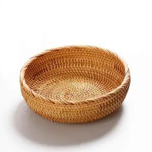 Round Vietnam Woven Basket Bamboo Rattan Basket for Food Serving Tray or Item Storage