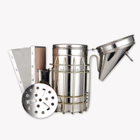 Edelstahl-Bienenraucher 3-teiliges Set, Schweineschwanz-Bienenstockwerkzeug & Holzgriff-Rahmengreifer Imkerei-Set