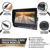 Moniteur de camion IPS 9 pouces 600 nit | Prise d'aviation à 4 broches | Entrée vidéo à 3 canaux avec déclencheur | Caméra de recul 1080P encastrée en caoutchouc pour bus et camping-car, pour la sécurité