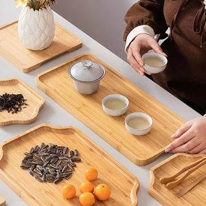 Plateau de service en bambou de forme irrégulière pour dessert, petit-déjeuner, café, thé, plateau à collation, style simple, couleur unie - Product Image 3
