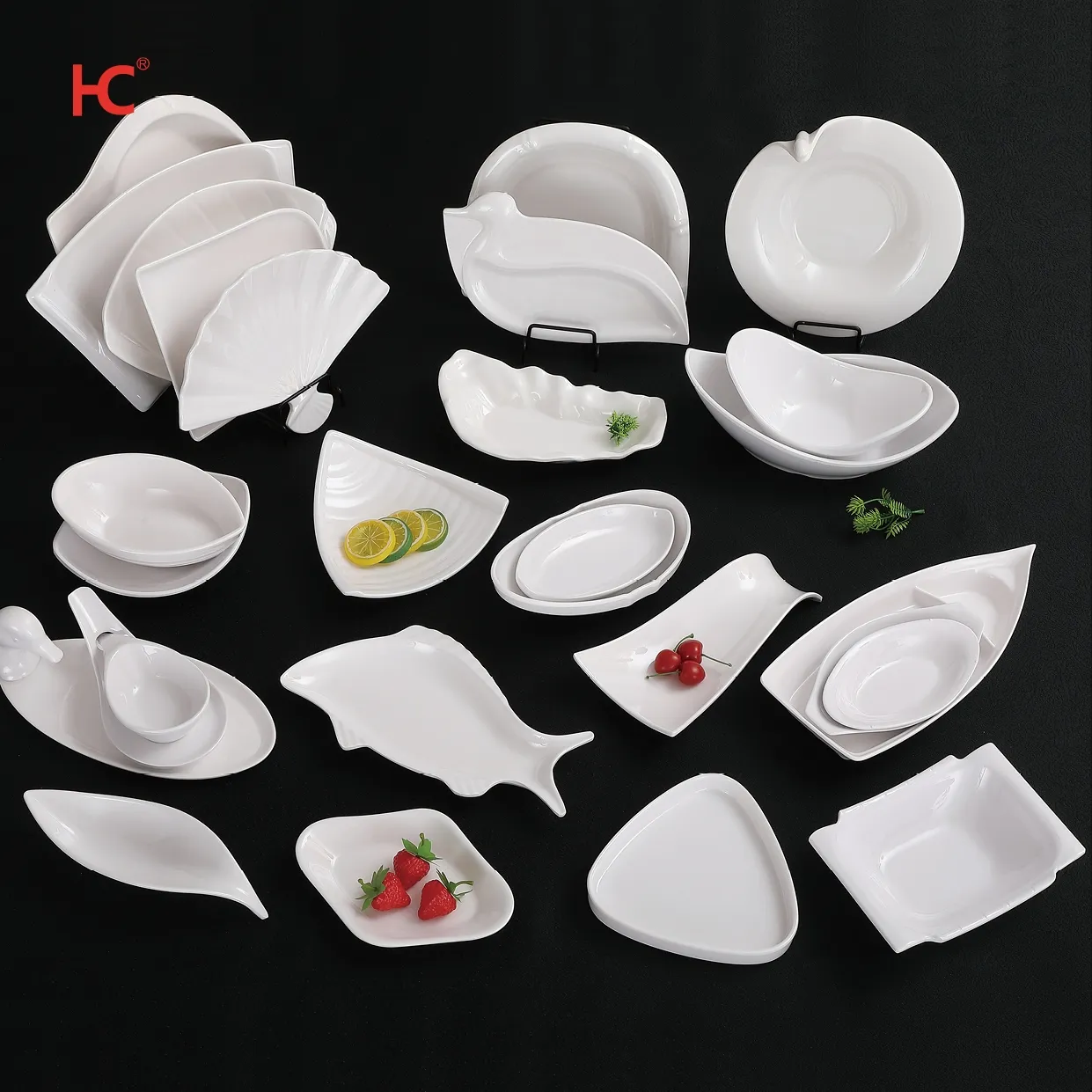 メラミンプレートフリースタイル形状プレート魚デザート皿無地白壊れないプラスチック食器パーティーピクニック用