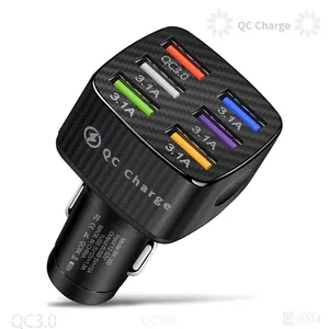 6 en 1 75W Adaptador de teléfono de carga rápida Retráctil 15A Cargador de teléfono móvil USB para automóvil