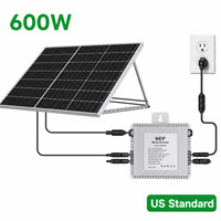 Kit Système Solaire de Balcon 600W MPPT avec Micro-onduleur Connecté au Réseau, 2x450W Panneaux PV Monocristallins, Installation Plug and Play, Centrale Électrique Domestique TUV VDE