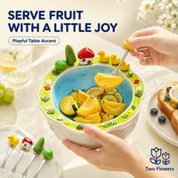 Ensemble de 6 fourchettes à fruits décoratives en porcelaine réutilisable, motif animaux de dessin animé avec poignées en forme de maison de canard, pour collations, desserts et tables de fête