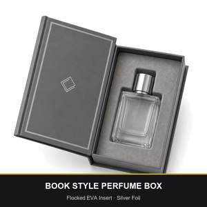 Kitap Şeklinde Parfüm Hediye Kutusu, Sürülebilir EVA İçlik ve Gümüş Folyo Kenarlı Sert Kutu - Product Image 1