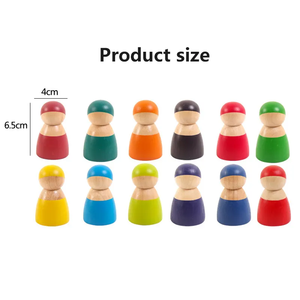 Hot Sale Wooden Pretend Play People Figures Doll Colorful Blocks Toys Gift Baby Wood Toys Set of 12 rainbow Friends Peg Dolls - Product Image 5