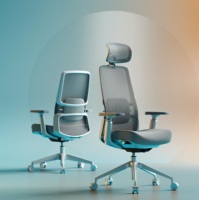 Chaise de bureau ergonomique moderne de style minimaliste, avec dossier en maille, réglage de la hauteur par vérin à gaz, accoudoirs et appuie-tête réglables, en aluminium