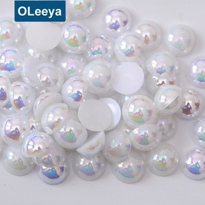 Perles en plastique non thermocollantes, strass à dos plat 3mm blanc AB, perles demi-rondes en ABS imitation perle pour décoration DIY - Product Image 2