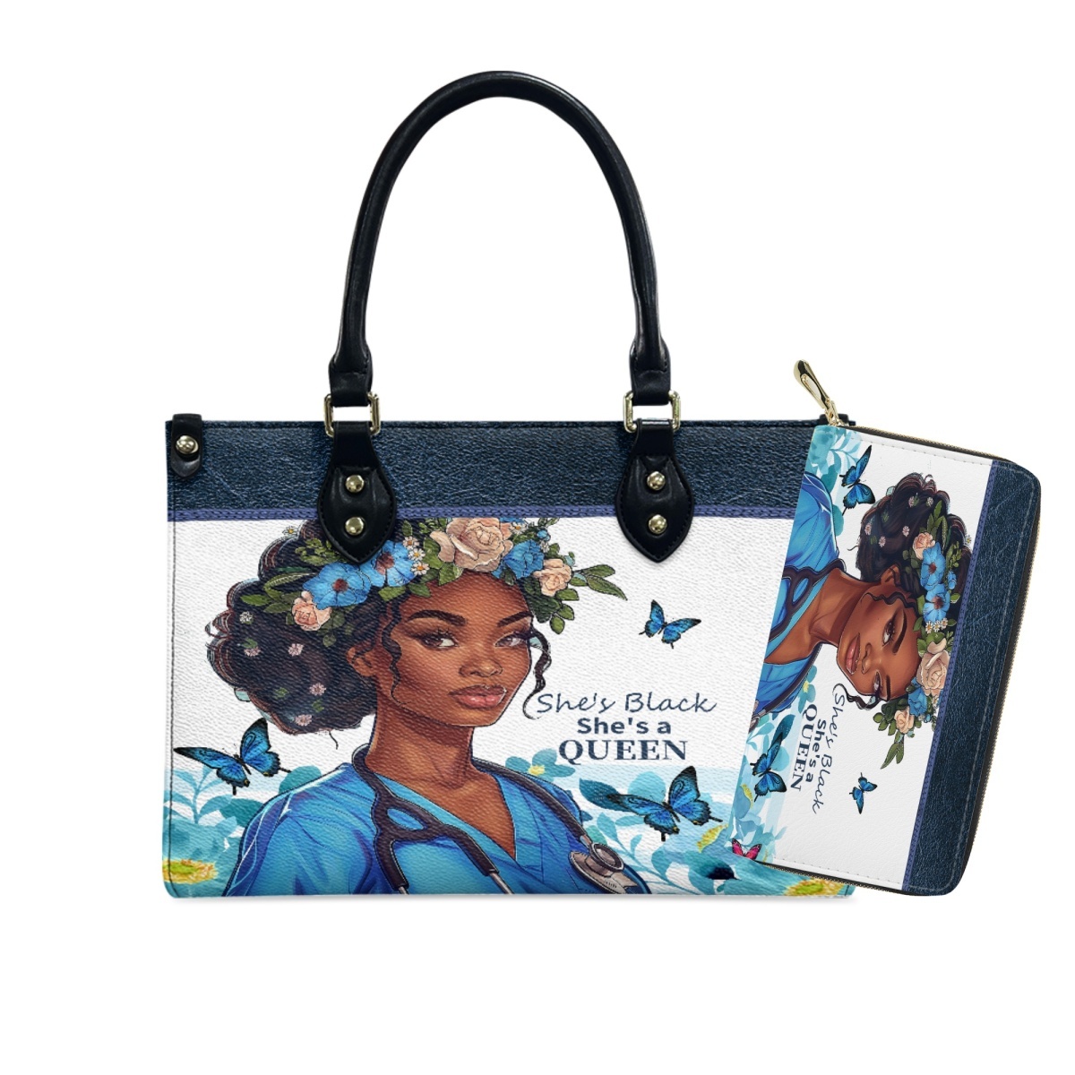 African American Queen Tote Bag For Women - Large Fashion Shoulder Bag, Durable Polyester, Black Girl Magic Design - View #5