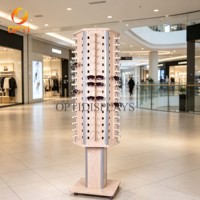 White Rotating Sunglasses Display Rack with Wheels, Multi-Sided Retail Stand for Eyewear Shops & Malls