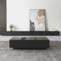 Meuble TV et table basse en bois moderne, design noir épuré, pour petits appartements et hôtels, à poser au sol dans le salon