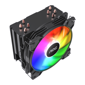 Aoc T4R <strong>High</strong> Thermal Dissipation ARGB Lighting PWM 800 to 1800 <strong>RPM</strong> 150 W <strong>CPU</strong> Air Cooler with Rainbow LED <strong>Fan</strong> 4 Heat Pipes - Product Image 1