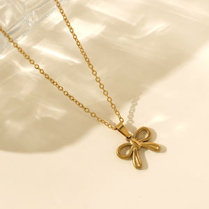 <span class=keywords><strong>Collar</strong></span> con colgante de lazo dorado Go2boho, <span class=keywords><strong>collar</strong></span> de cadena minimalista delicado para mujer, regalo de joyería de moda elegante - Product Image 4