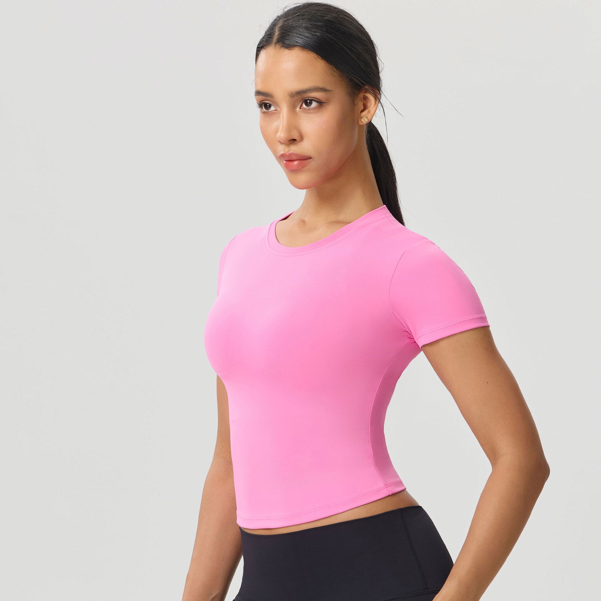 Round Neck Breathable Running Workout T-shirt Fitness Yoga Wear Yoga Top Short Sleeve