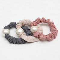 Élastiques à cheveux pour femmes et filles de 8 cm avec perles de 2 cm, chouchous en tissu de soie doux, attaches pour queue de cheval, accessoires en gros