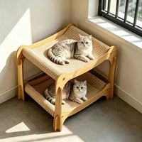 Lit pour chat à double étage, griffoir en sisal, maison pour chat en MDF, grand espace pour plusieurs chats avec rideau amovible, mobilier pour animaux de compagnie d'intérieur