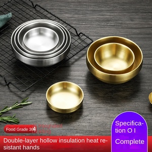 Corée Plats à sauce ronds de luxe en acier inoxydable poli Polyvalent double couche 3.5 pouces BBQ Assaisonnement <span class=keywords><strong>Sushi</strong></span> Plat d'accompagnement Bol - Product Image 3