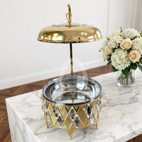 Ensemble de chauffe-plats suspendus de luxe en acier inoxydable doré 8L 10L avec base en cristal pour buffet, hôtel, mariage, banquet