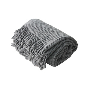 Plaid en tricot gaufré gris avec pompons, couverture décorative douce et confortable pour canapé et <span class=keywords><strong>lit</strong></span> - Product Image 1