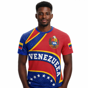 Groothandel op maat gemaakte Venezolaanse vrijheidsvlag sublimatieprint O-hals T-shirt casual voetbal heren sport shirt met korte mouwen - Product Image 5