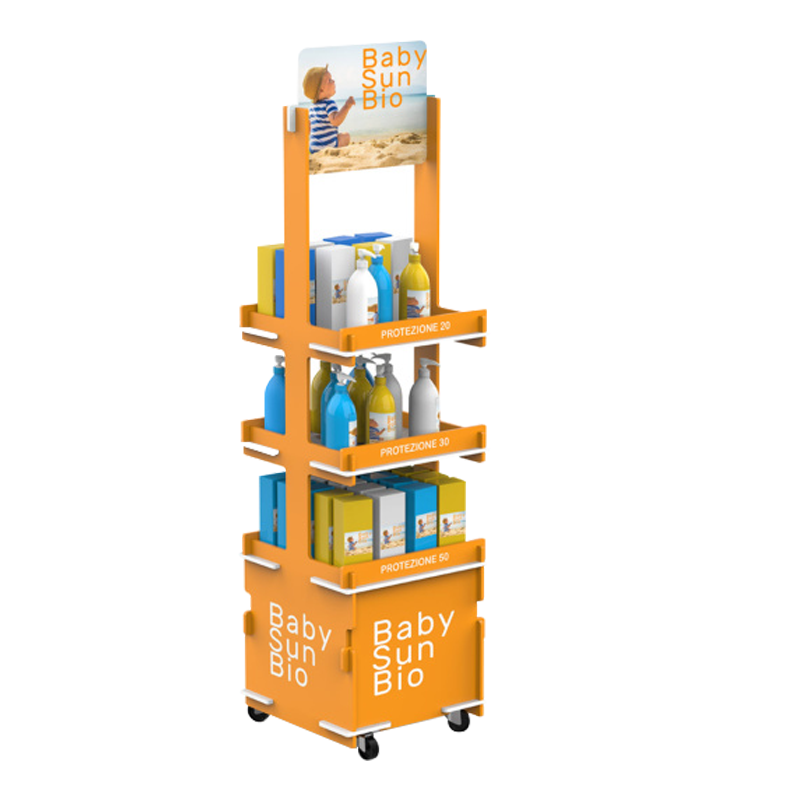 Customizable Carton-Packed Floor Display Stand for Plywood Wood Skincare Products and Baby Sunscreen for Retail Stores Shops — view 3