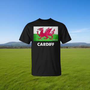 T-shirt Cardiff Wales noir avec motif du drapeau du dragon, vêtements pour hommes - Product Image 3