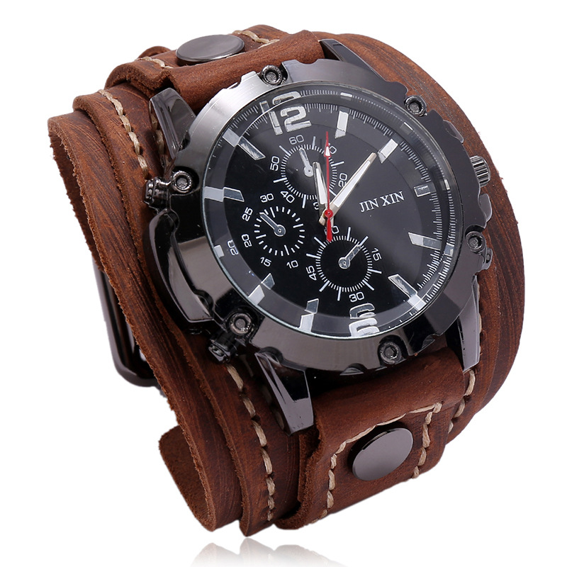 Hot style vintage hand-sewn leather bracelets quartz watches punk wristband Individuality watch for men and women