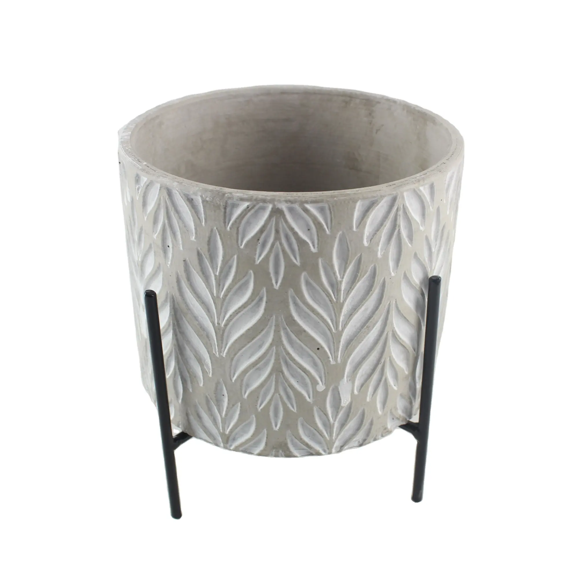Embossed design matte nordic style cylinder cement planters double color flower pot