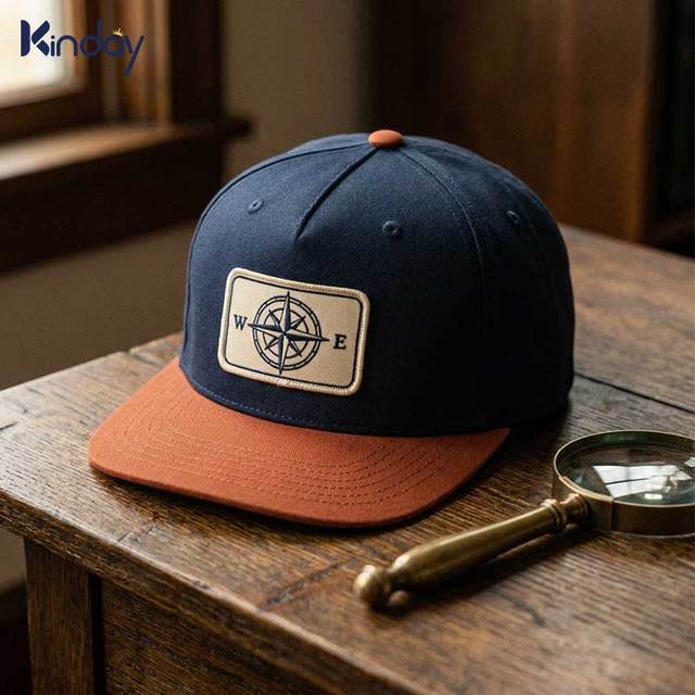 Premium Dark Indigo Rust Contrast Woven Label Structured Padded Front Breathable Travel Retro Stylish Baseball Cap