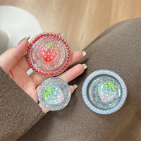 Soporte magnético universal para teléfono móvil con diseño de fresa, perlas epoxi y brillantina, accesorio para chicas a la moda.