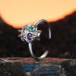 Unisex grazioso <span class=keywords><strong>925</strong></span> in <span class=keywords><strong>argento</strong></span> Sterling gioielli di Halloween in stile scuro Multi colori zircone teschio <span class=keywords><strong>anelli</strong></span> aperti regolabili per <span class=keywords><strong>uomo</strong></span> e donna - Product Image 2