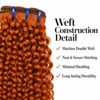 350 mèches de cheveux humains vietnamiens bruts bouclés profonds couleur gingembre-orange, extensions de tissage vierges avec cuticules alignées