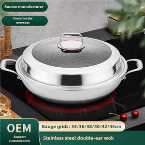 Bán buôn tùy chỉnh tri-ply thép không gỉ Chảo Pan 34/36/38/40/42/44cm lớn không dính hai mặt màn hình ít khói cho hộ gia đình - Product Image 5
