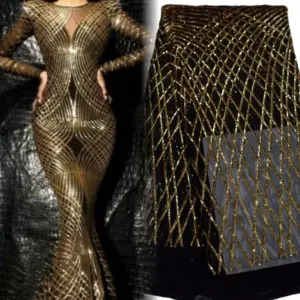 Nuevo lentejuelas de oro africanos telas de encaje francés de encaje de tul para prendas de vestir HY0396