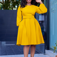 Robes africaines élégantes pour femmes, vêtements pour femmes, robes à col rond, robes à ligne A, manches longues, robe d'automne et d'hiver avec ceinture