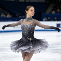 Robe de patinage artistique à col rond, dégradé noir-gris, manches longues, dos en T, ornée de strass, pour filles et femmes