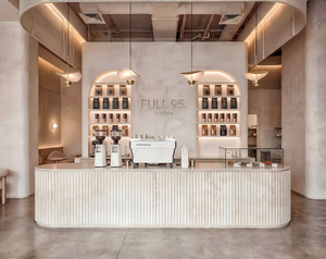 Diseño de Interiores de Cafetería de Lujo Estilo Wabi-Sabi |   Solución de Diseño para Cafetería Boutique con Madera Curvada, Microcemento y Detalles en Latón - Product Image 2