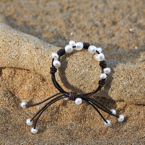 <span class=keywords><strong>Bracciale</strong></span> Unisex in Vera Pelle Intrecciata con <span class=keywords><strong>Perle</strong></span> Naturali d'Acqua Dolce Stile Retrò - Product Image 4