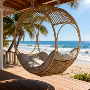 Moderno finitura naturale Eden <span class=keywords><strong>Rattan</strong></span> appeso altalena circolare forma di luna Hommock culla appeso cesto - Product Image 2