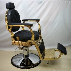 Sillón de Barbería Profesional de Lujo Clásico para Salón, Color Negro y Dorado, con Base Hidráulica Reclinable para Hombres - Product Image 4