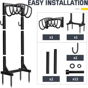 <b>Garden</b> hose bracket with 4 ground pegs and 2 tool <b>hooks</b>. Detachable freestanding metal hose organizer. - Product Image 4