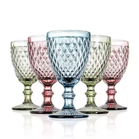 Vente en gros, vente chaude, verre à vin vintage coloré à motif pressé, tout usage, 310 ml, 10 oz, gobelet de mariage pour fête, hôtel, restaurant