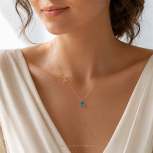 Collier personnalisé en acier inoxydable étanche avec pierre de naissance et nom, plaqué or PVD certifié CE RoHS, pour la vente en gros de bijoux en marque blanche - Product Image 3