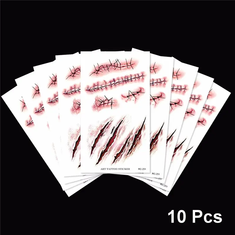 Halloween Zombie Acars Tatouages Étanche 3D Morsure Marque Tatouage Autocollant Avec Visage Scab Sang Costume Spécial Petit Cou Faux Tatoo