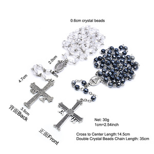 Collier Chapelet Croix en Cristal Noir et Blanc 6mm Fournitures Religieuses en Gros - Product Image 2